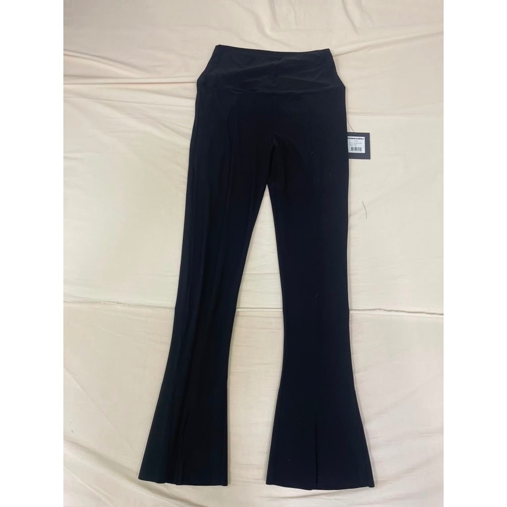 Norma‎ Kamali Spat Leggings Black High Waist Flare Slit Hem L/36